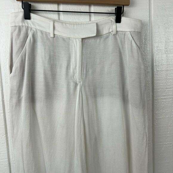 Express Women Editor Relaxed Trouser Linen Wide Leg Preppy Office Ivory Size 10 - Picture 4 of 8